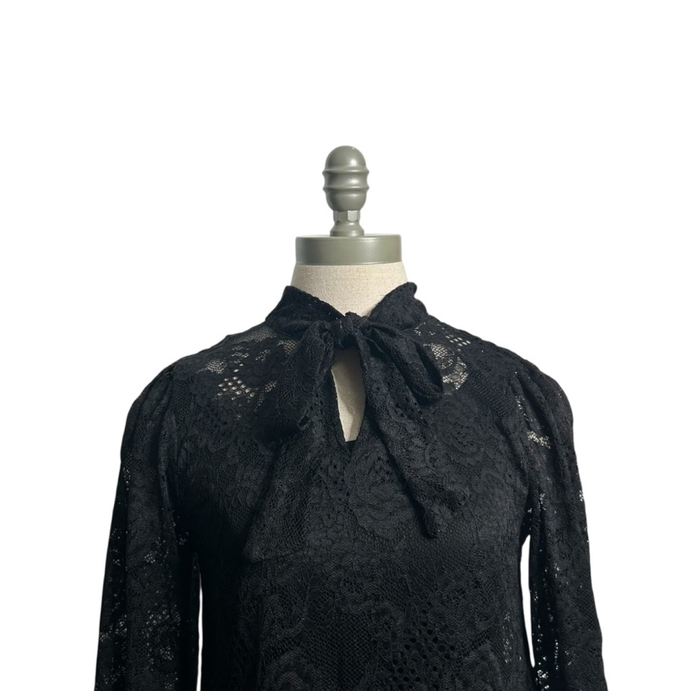 Cable & Gauge Black Lace Tie Neck Long Sleeve Blouse Women’s Size Small - Picture 5 of 11